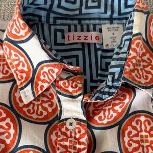 Ladies Tizzie Size S Orange and Blue Patterned Shirt